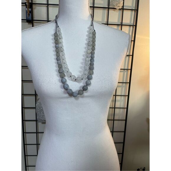 Gray Agate Double Strand Beads Leather Clasp Pullover Style - Picture 1 of 9